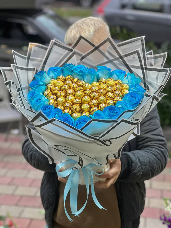 خرید دسته گل شونیز رز ابی - گل ساسان گلفروشی رشت