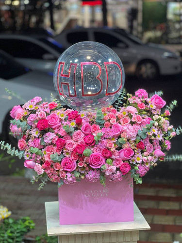 خرید باکس گل hbd pink - گل ساسان گلفروشی رشت