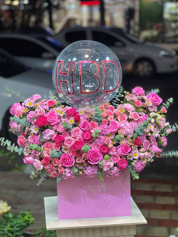 خرید باکس گل hbd pink - گل ساسان گلفروشی رشت