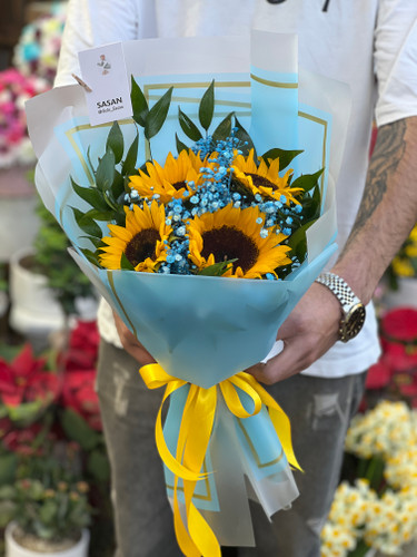 خرید دسته گل آفتابگردون آبی - گل ساسان گلفروشی رشت