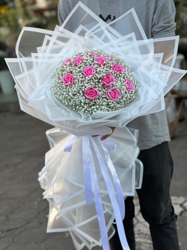 خرید دسته گل رز مصنوعی صورتی - گل ساسان گلفروشی رشت