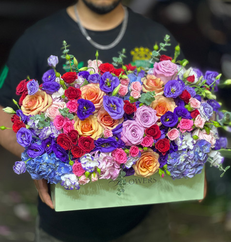 خرید باکس گل ادریسی بنفش - گل ساسان گلفروشی رشت