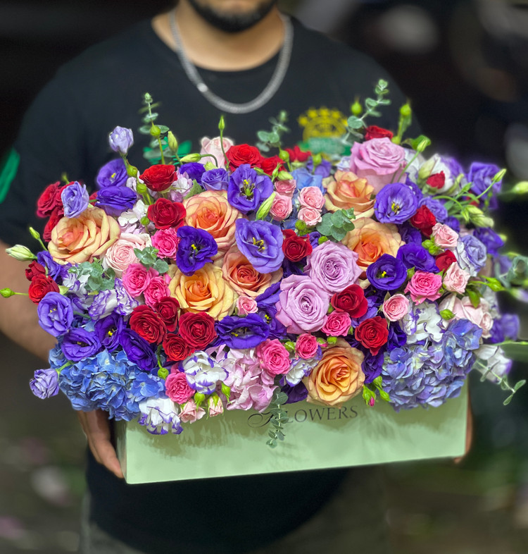 خرید باکس گل ادریسی بنفش - گل ساسان گلفروشی رشت